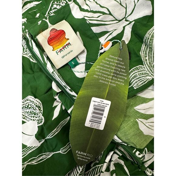 NWT Farm Rio Forest Soul Mix Bubbled Straps Tiered Midi Dress Green White Small - Picture 8 of 8